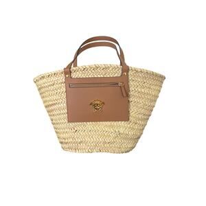 Versace Medusa Straw Tan and Brown Tote Bag